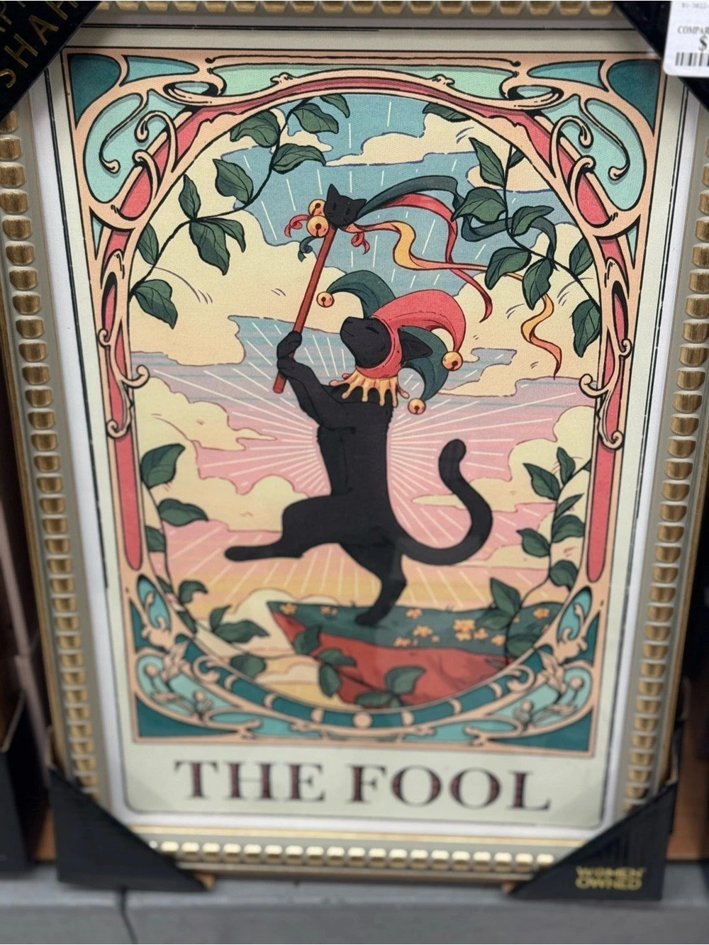 Shap nah the  Fool Tarot Card Black Cat Art Print Wall Decor 12x18”